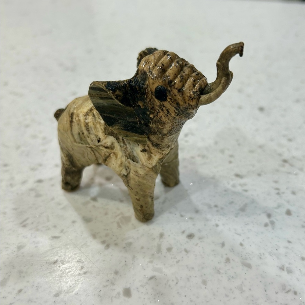 Elephant Figurine Crushed Oyster Shells Sculpture With Trunk Up Philippines 3”